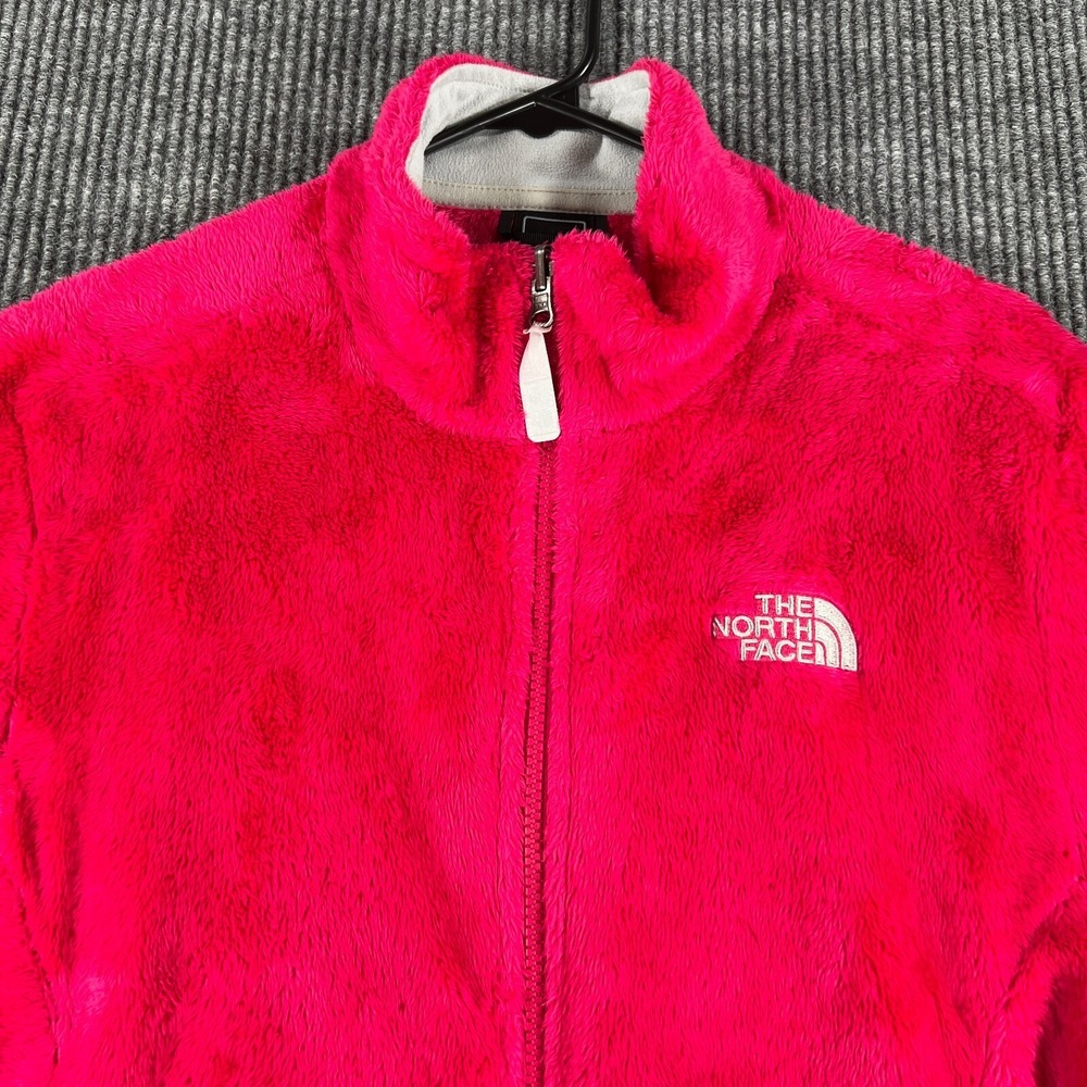 The North Face Sweatshirt Womens Large Pink Fuzzy Long Sleeve Full Zip Mock Neck